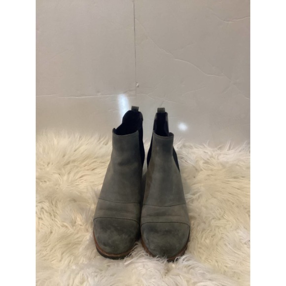 Sorel Lea Wedge Chelsea Ankle Boots Grey Quarry Leather 8.5 - Picture 2 of 5